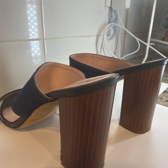 Kate Spade New York Denim Block Heel Mule Sandals Two Strap Wood Heel Size 9 - Picture 6 of 7